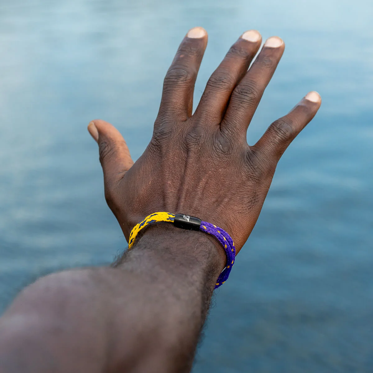 LA Lakers Bracenet Purple & Gold Upcycled Fishing Net Bracelet - Image 6