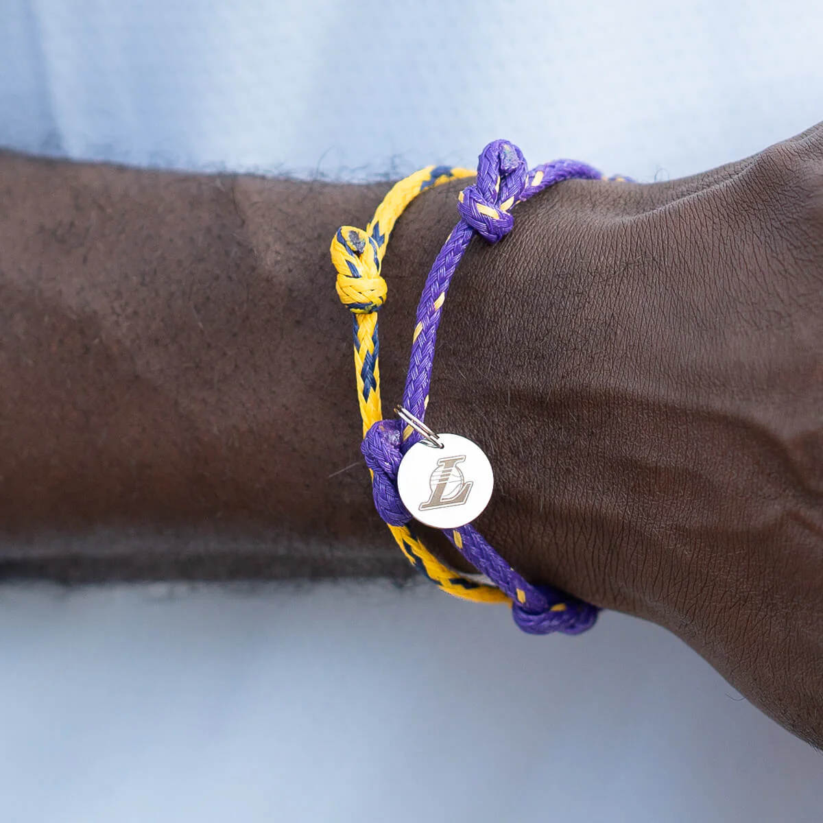 LA Lakers Bracenet Purple & Gold Upcycled Fishing Net Logo Charm Bracelet - Image 7